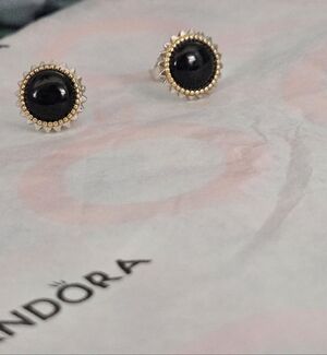 Pandora Black and Gold Sunburst Earrings RETIRED
